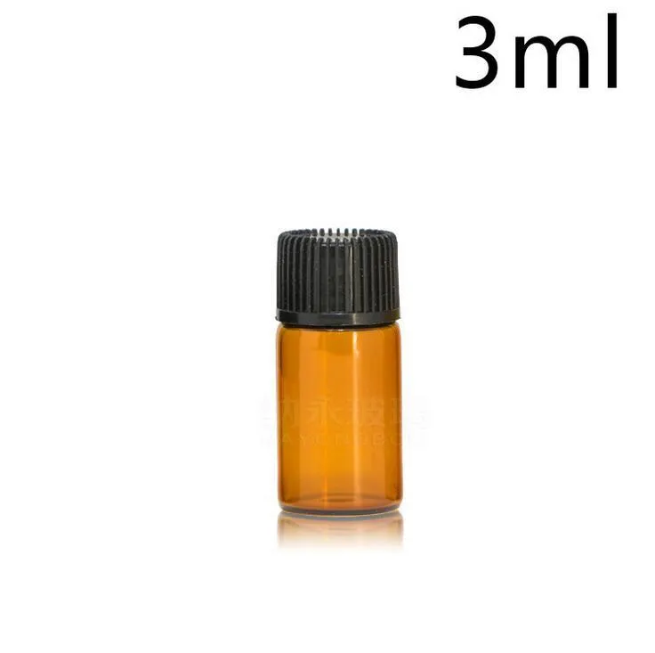 Mini bouteille d'huile essentielle en verre ambré, bouchon réducteur, flacons en verre Brwon, 1ml, 2ml, 3ml, 5ml