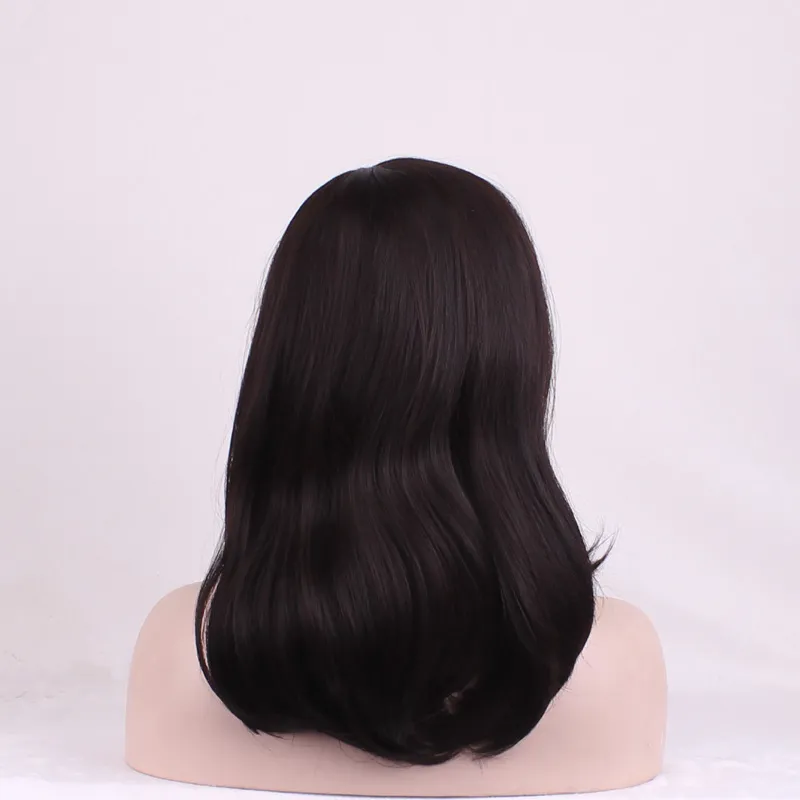 Moda 45 cm lunga onda naturale parrucca sintetica donne marrone scuro scolpire anime parrucche cosplay femminile ad alta temperatura ondulati capelli neri tappi