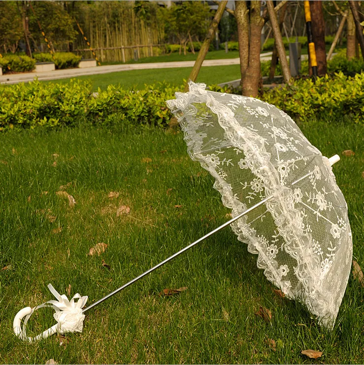 Vit spets parasol bröllop fest brud spetsar paraply barn dansar rekvisita hantverk spets broderi paraply scen prestanda parti gåvor