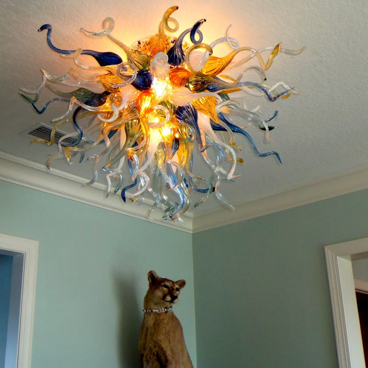 Colorful Hand Blown Murano Glass Crystal Chandeliers With LED Bulbs Tiffany Inspired Blown Glass Pendant Lights For Living And Dining Room From Benstore1213 1 105.53 DHgate.Com