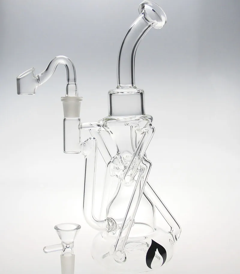 Online Alışveriş Yeni Çift Recycler Pyrex Su Borusu Cam Bong Cam Difüzyon Var Silikon Balmumu Yağı Konteyner 14mm Eklem