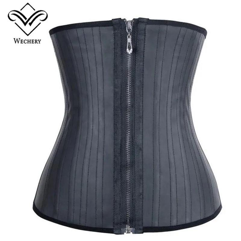 Modeling Strap Latex WaistTrainer Zipper Belly Slimming Sheath Corset Latex Waist Cincher 25 Steel Boned Fajas XS-6XL