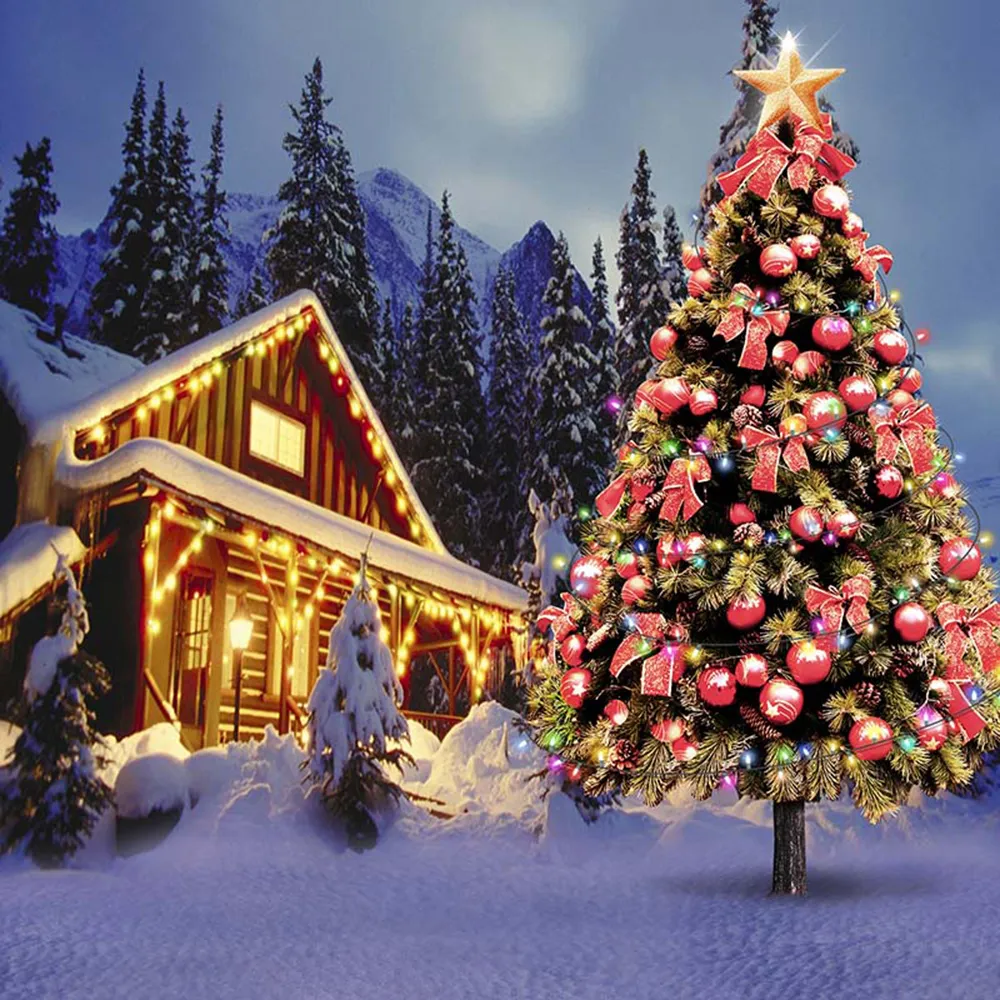 Outdoor Winter Snow Scenery Christmas Village Houses Photography Backdrop Vinyl Digital Printed Xmas Tree With Red Balls Photo Background From Backdropstore, $ Outdoor Winter Snow Scenery Christmas Village Houses Photography Backdrop Vinyl Digital Printed Xmas Tree With Red Balls Photo Background From Backdropstore, $