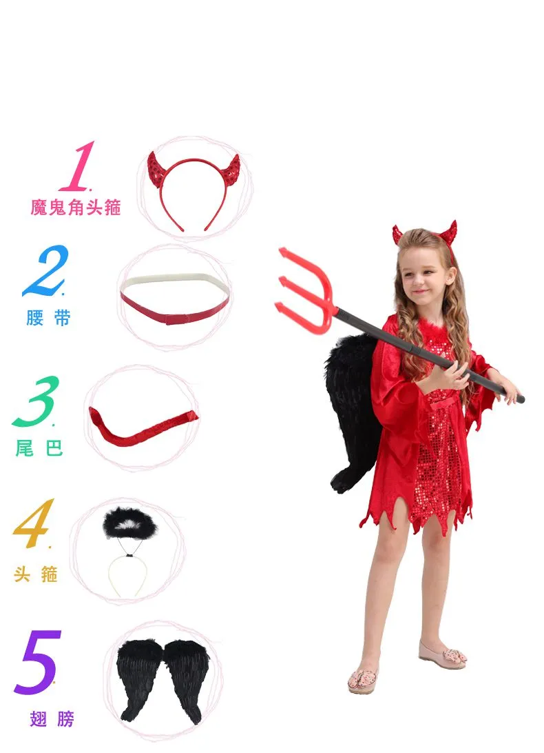 2017 Halloween Ropa para Niños Cosplay Performance Clothes Girls Horror cuernos demonios disfraces de Halloween