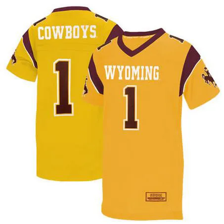 Hommes Femmes Jeunes / Enfants Wyoming Cowboys Maillot NCAA personnalisé / personnalisé Or Marron N'importe quel nom N'importe quel numéro Qualité supérieure Vente en gros