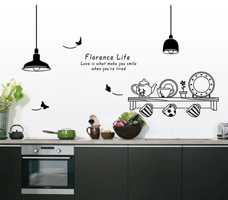 Kitchen Utensils Butterfly Letter Removable Wall Stickers Art Decals Mural DIY Wallpaper for Room Decal Home Decoration