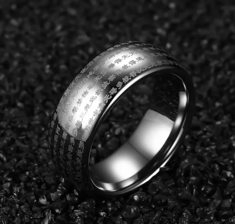 Свадебное кольцо гравированное китайское буддийское персонаж вольфрамовый карбид кольцо для мужчин и религий