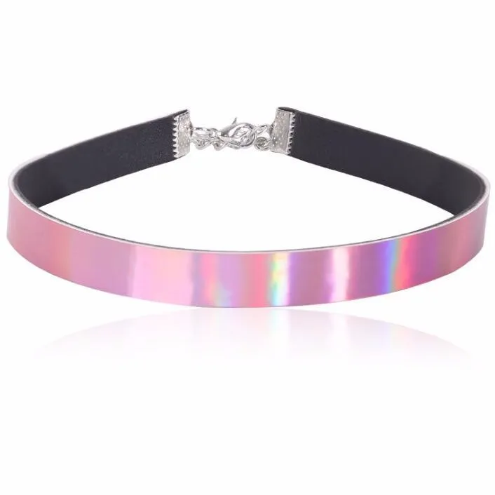 Chic Necklaces Fluorescent Rainbow Luminous Pu Leather Choker Necklace For Women Fashion Jewelry Bisuteria Wholesale Valentine's Day