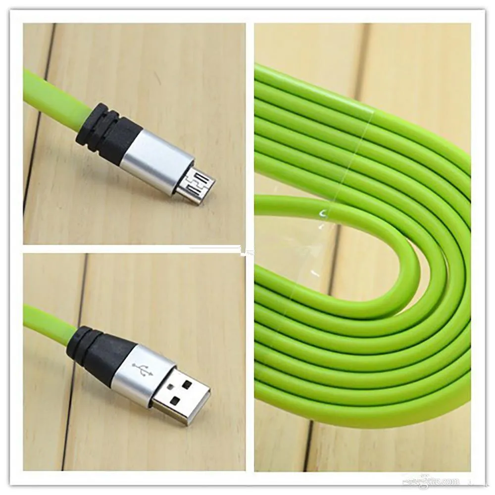 2.0A Real High Speed 1M 3FT Micro USB Flat Noodle Cable Charger Sync Data Extra Charging Line Aluminum Metal Head Charge Cord For Samsung L