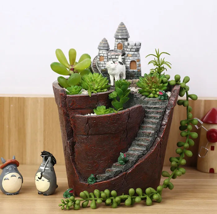 -PACK criativa Jardim Suspenso Resina Flower Pot para Succulent Plantas Flowerpot Micro-paisagem Jardim Decoração Saksi Planter Zakka