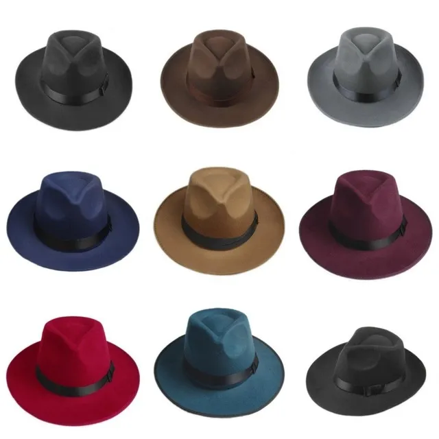 Großhandels-Unisex-Mann-Frauen-Filz-Fedora-Hut Cappelli Jazz-Filz-Floppy-Band-Band mit breiter Krempe Panama-Hut, eleganter Gorras-hombre-Gangster-Cap 7