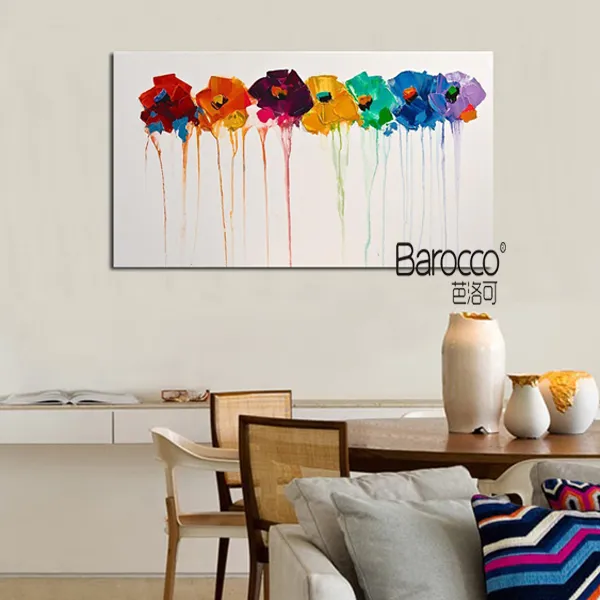 Fiori colorati in stile semplice moderno Pittura a olio dipinta a mano al 100% su tela Dipinti di arte della parete la decorazione domestica