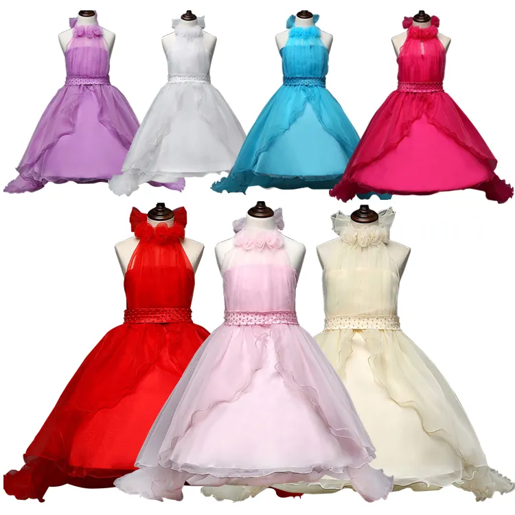 2015 ragazze chiffon principessa abiti da trascinamento per bambini ragazza halter tutu vestito perline sulla cinghia 5 colori vestito da festa in pizzo J070206 # DHL