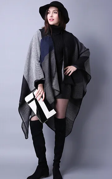 autumn winter scarf grid woman travel shawls wool spinning ladies National intensification cloak cape christmas party cappa