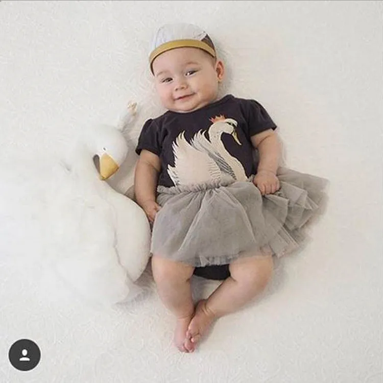 Wholesale INS babies clothes newborn baby one-piece romper dress swan infant giri's rompers toddler jumper suits