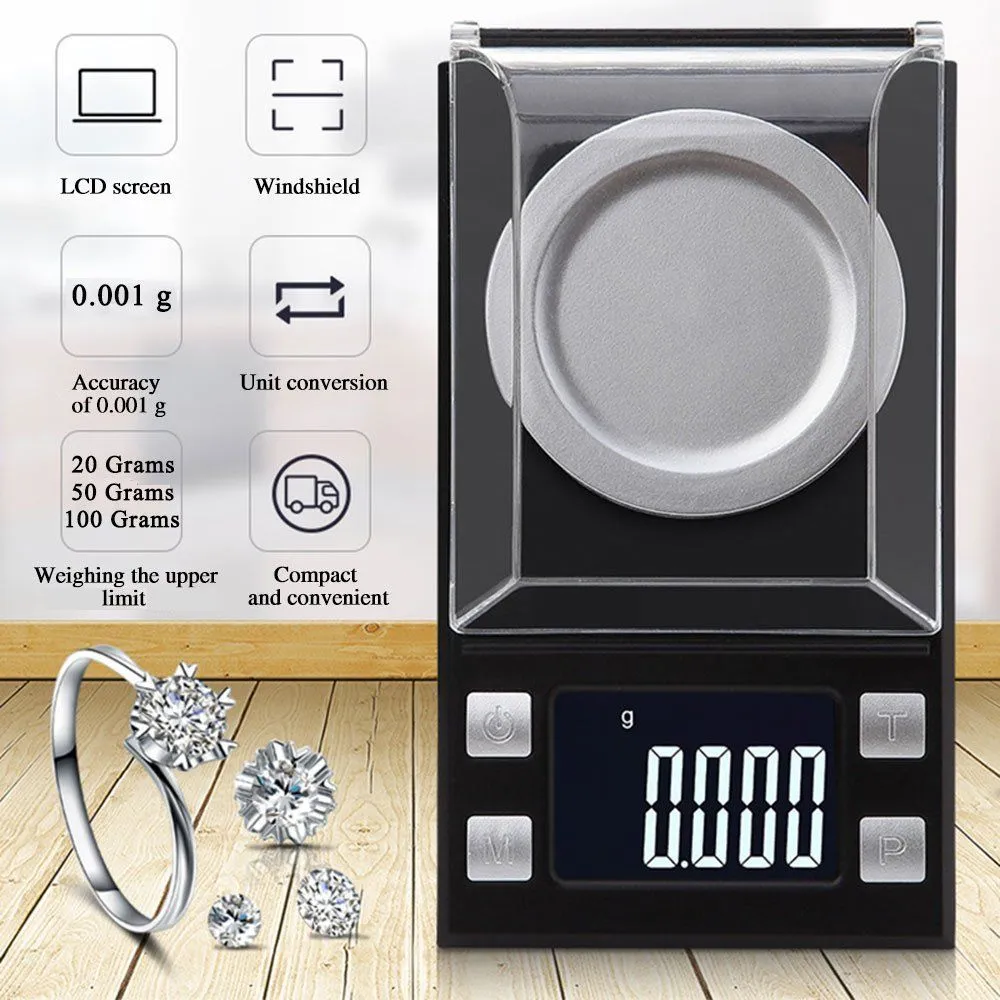 100g/0.001g Digital Milligram Scale High Precision Jewelry Balance Gram mini Weight scales 2022