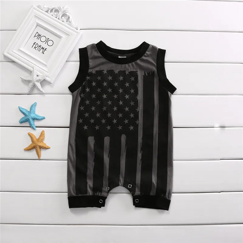 Mignon bébé barboteuses bannière étoilée sans manches coton barboteuse combinaison tenues bébé garçon vêtements filles vêtements infantile enfant en bas âge vêtements