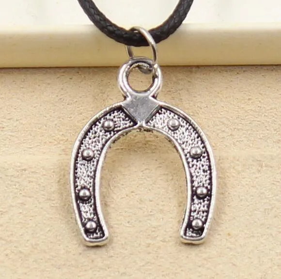 Mode 20 Stück tibetisches Silber Anhänger U Halskette Choker Charm Schwarz Lederband