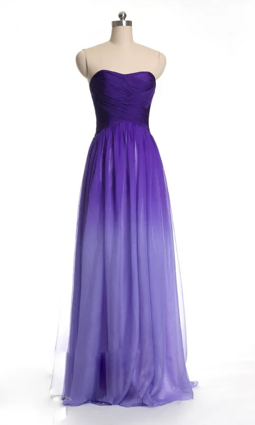 Ombre Purple Cheap A Line Long Bridesmaid Dresses Sweetheart Backless Sleeveless Ruched Cheap Bridesmaids Gowns Custom Made Girls 294S