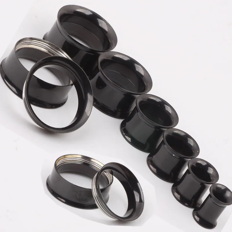 Mix 5-20mm 72pcs Stainless Steel black Ear Tunnel Body Jewelry double Flare Flesh Tunnel internally threaded