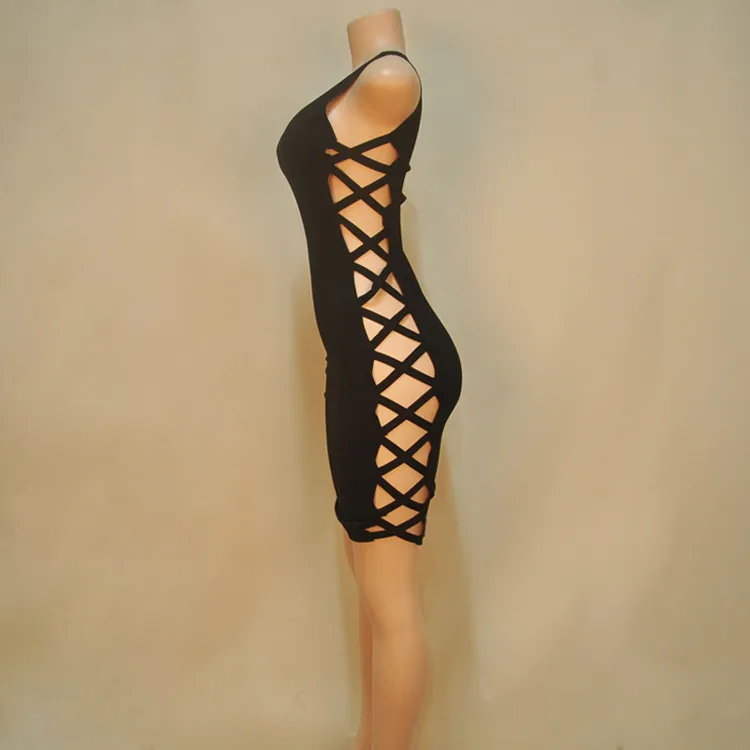 Sexy negro encaje hasta el lado abierto Stretch Club Party Dress Womens sin mangas corto Bodycon Sexy negro encaje hasta el lado abierto Stretch Club Party Dress Womens sin mangas corto Bodycon