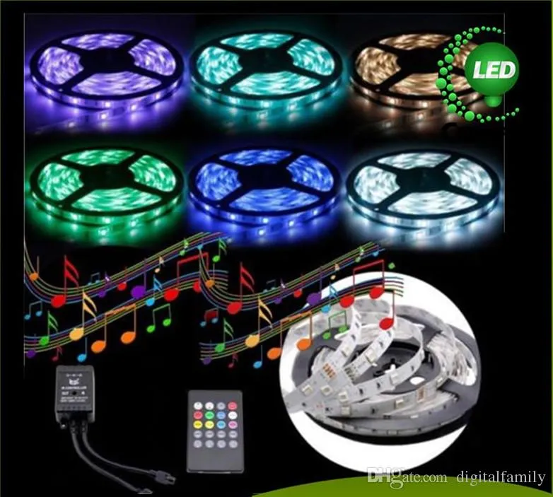 الموسيقى بقيادة قطاع 5 متر 5050smd rgb 12 فولت الموسيقى الصوت الاستشعار الصمام قطاع الخفيفة هدية عيد ماء ir تحكم 20 مفاتيح تشمل محول 5 مجموعة