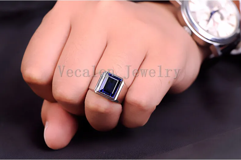 Anillo de banda de boda de joyería de moda Vecalon para hombres 8ct zafiro Cz diamante 925 anillo de dedo de compromiso masculino de plata esterlina