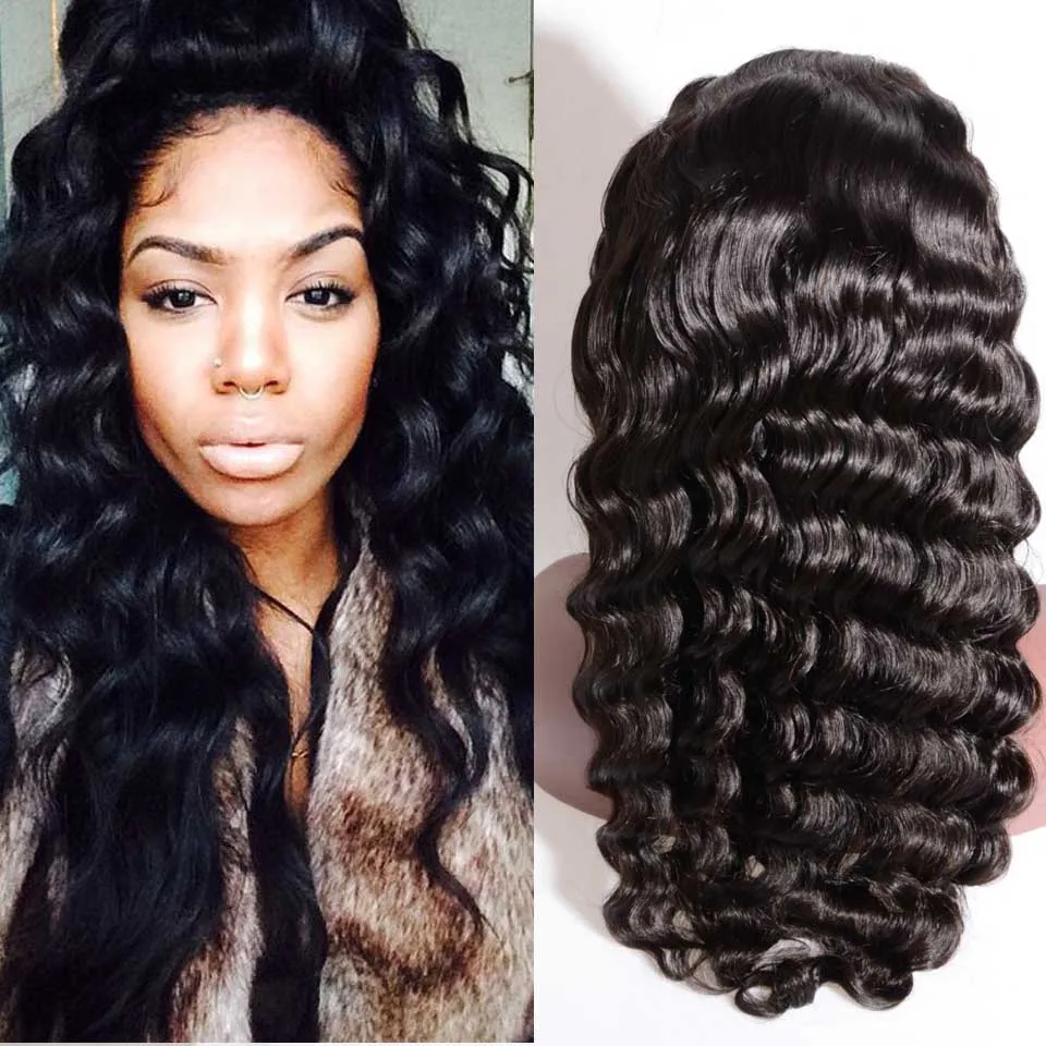 Lijmloze Haar Volledige Kant Pruik Mongoolse Indiase Peruviaanse Maleisische Braziliaanse Front Lace Pruiken Gebleekte Knopen Deep Curl Pruiken met Baby Haar