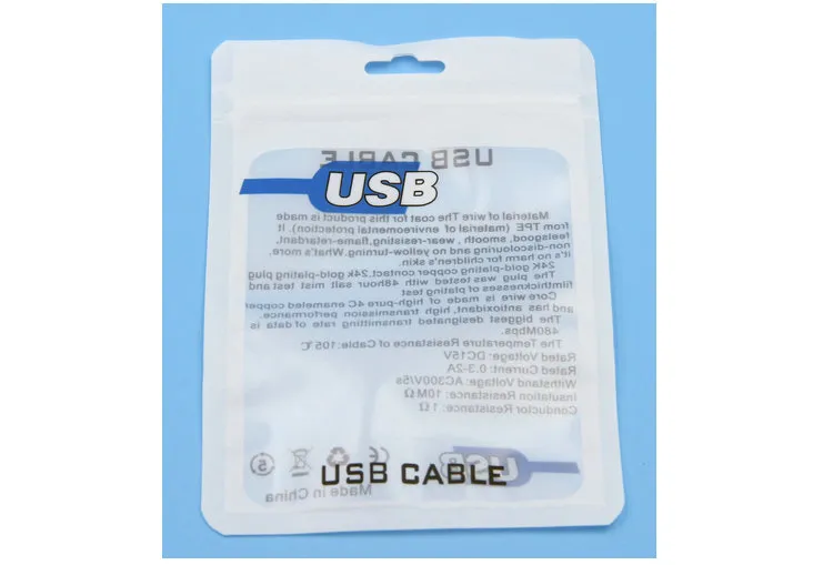 Plastic Zipper Retail Package Bag Packing Bags For USB Cable Charger Cord iphone 7 6S 5 Samsung Note Sony Huawei Moto Cellphone Cables