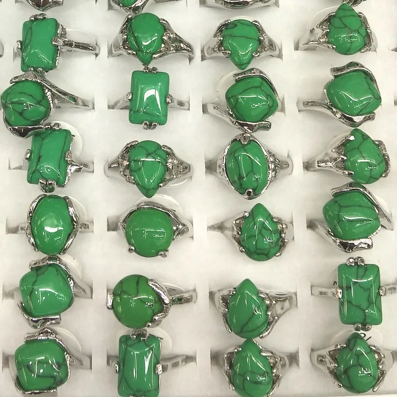 Gemengde vorm klein formaat groen turquoise ringen fabrieksprijs ringen groothandel 50 stks/lot