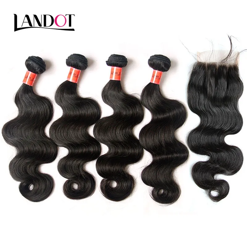 5 Bundles Lot Brazilian Body Wave Virgin Human Hair Weave With Lace Closures Malaysian Peruvian Indian Cambodian Mongolian Remy Hair Closure