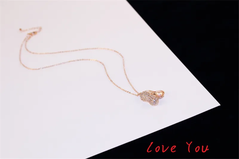 Korean Pearl peanut Pendant Necklace Vintage Rose Gold Plated Necklace for Women Party Fashion Choker Necklace Collar Costume Jewelry Access