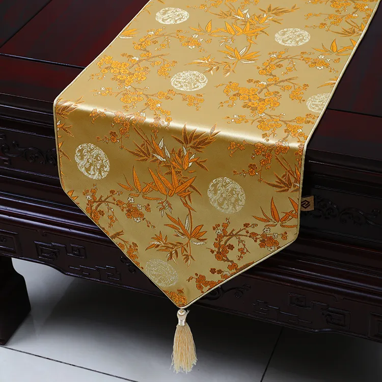 Extra Long 120inch Plum Bamboo Table Runner Fashion Luxury Decor Dining Room Table Cloth High End Silk Brocade Protective Pads 300x33 cm