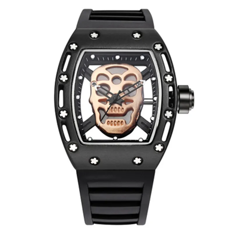 New 2019 Fashion Casual Business Men Quartz Watch Luxury Stainless Steel Skeleton Watch Silicone Strap Waterproof Sports Watch