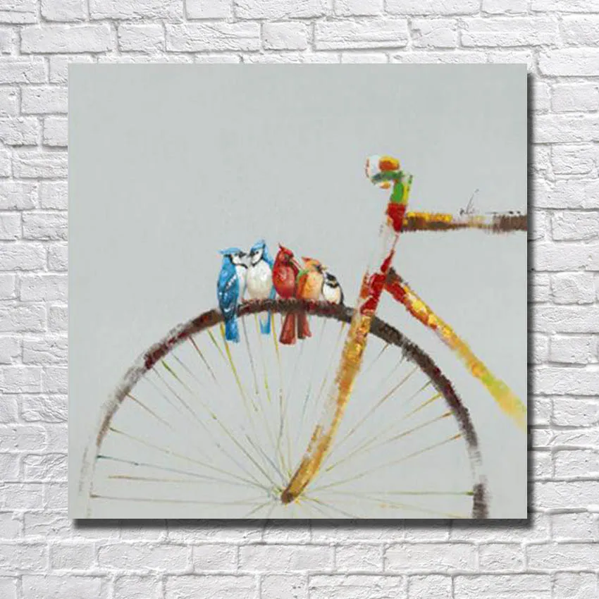 Oiseaux Sur Le Vélo Toile Art Mural Peinture À Lhuile Moderne Pour