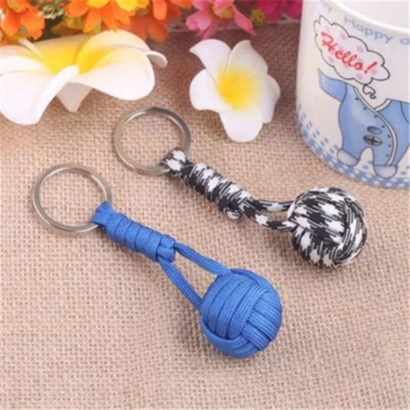 Monkey Fist Knot Key Chains Buckle Self-defense Core Keychain Steel Hot Sale Survival Paracord lanyard Outdoor Travel