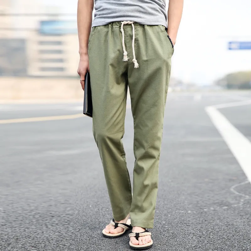 Wholesale-New Men's Straight Linen Slacks Loose Linen Trousers Men's Cotton Pants Thin Casual Pants 5 Colors Size M-3XL TA016