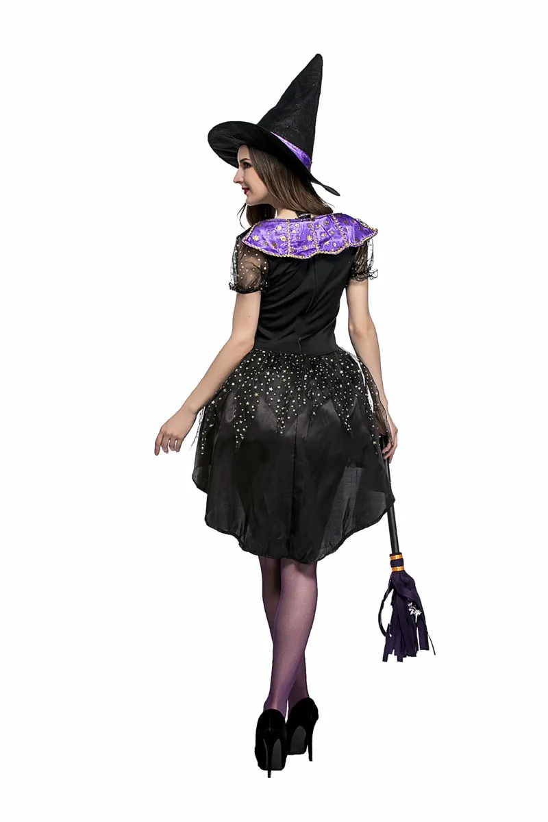 Ekskluzywny Dovetail Witch Sukienka Kobiety Halloween Magik Cosplay Costume Sexy Bajki Tale Elf Sukienka z kapeluszem