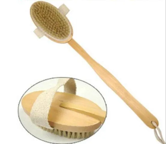 Fashion Natural Long Wood Borstle Body Brush Massager Bath Shower Back Spa Scrubber3087142