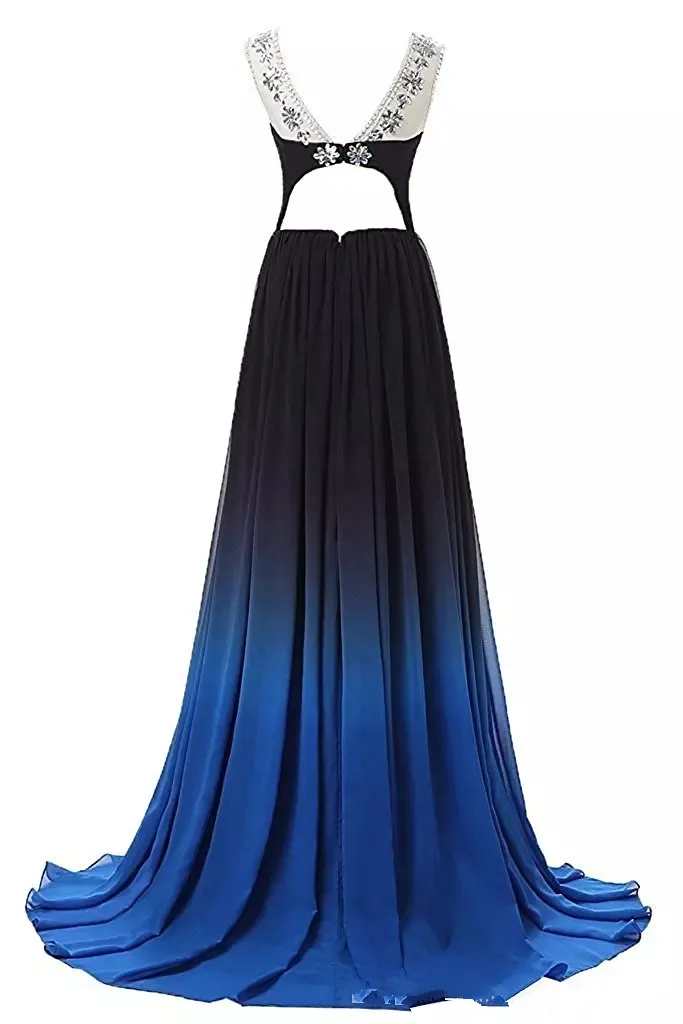 2018 New Elegant A-Line Long Prom Dresses With Beads Floor-Length Party Dresses Formal Gowns Vestido De Festa QS1024