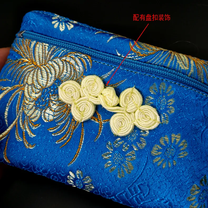 Chinese knoop gelaagde dubbele zipper cadeauzakje Travel sieraden opbergzak zijden brokaat geld zak munt portemonnee kaarthouder