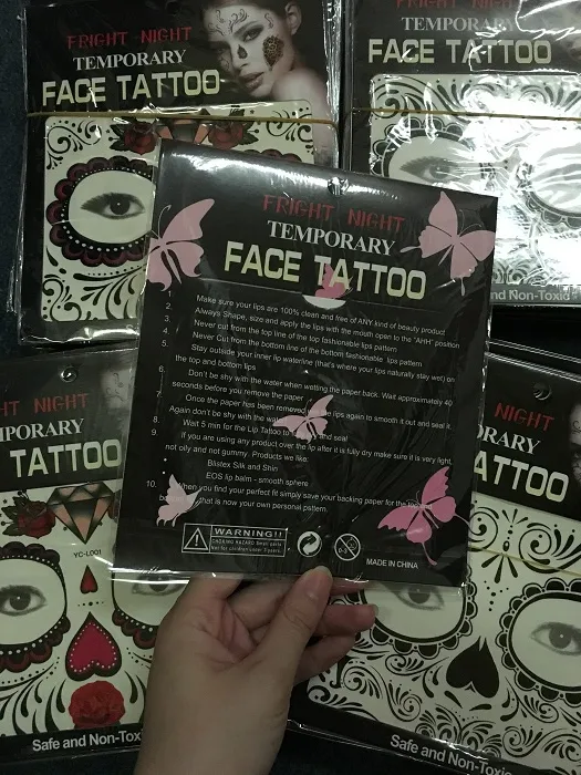 Fright Night Freafored Face Tattoo Body Art Chain Transfer Tattoos Statoos statoros incles in stock 9 Styles 