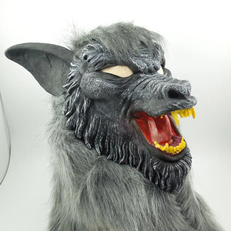 Im Angebot Halloween-Maske Gruseliger schwarzer Wolf, gelbe Zähne, heftiger Wolf mit offenem Mund, Horror-Tiermaske, kostenloser Versand
