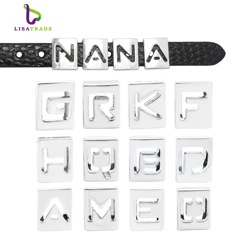 130st 8mm ihåliga bokstäver Engelska Alfabetet A-Z DIY Slide Letter Charm Fit Armband LSSL010 130327I