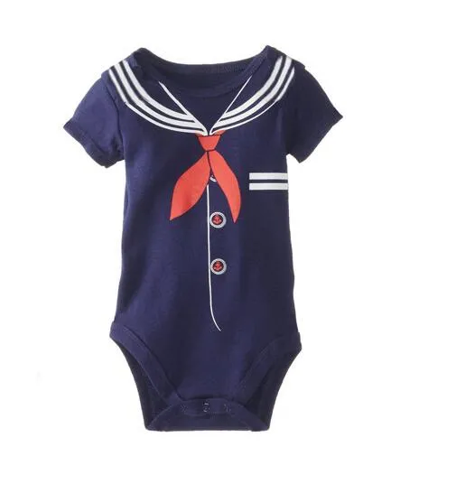Wholesale-One Piece Baby Gentleman Romper Cotton Short Sleeve Newborn Baby Boy Clothing Girl Body Jumpsuit Overalls