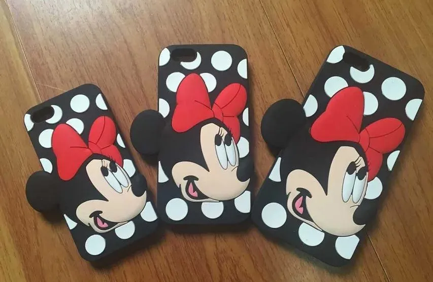 3D Mickey Minnie Mouse Yumuşak Silikon Kılıf Cep Telefonu Iphone 6 6S 4.7 Artı 5.5 SE 5 5S için Çiftler Lover ilmek Polka Dot Sevimli Skin Kapakları