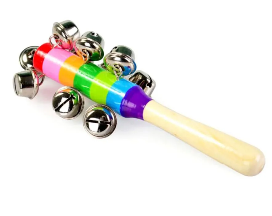 1 pezzo di bastone di legno 10 Jingle Bells Arcobaleno stretta di mano Campana sonagli Giocattolo educativo bambini bambini