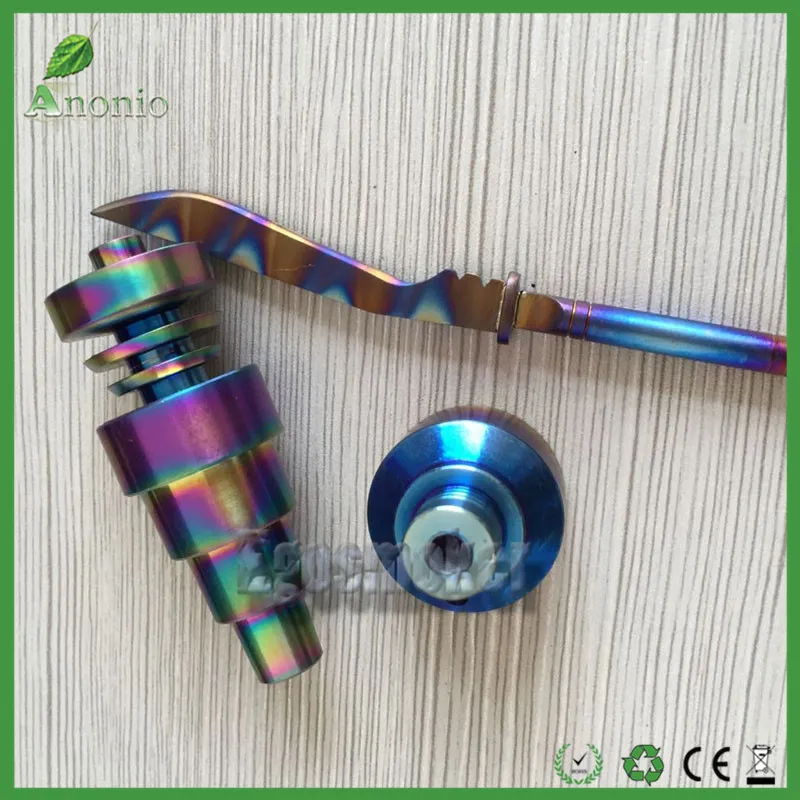 Gökkuşağı Domeless Titanyum çivi Renkli Titanyum Ti Tırnak Erkek Kadın 6 In 1 Tırnak 14mm 18mm Carb Cap Dabber Sınıf 2 E Nai