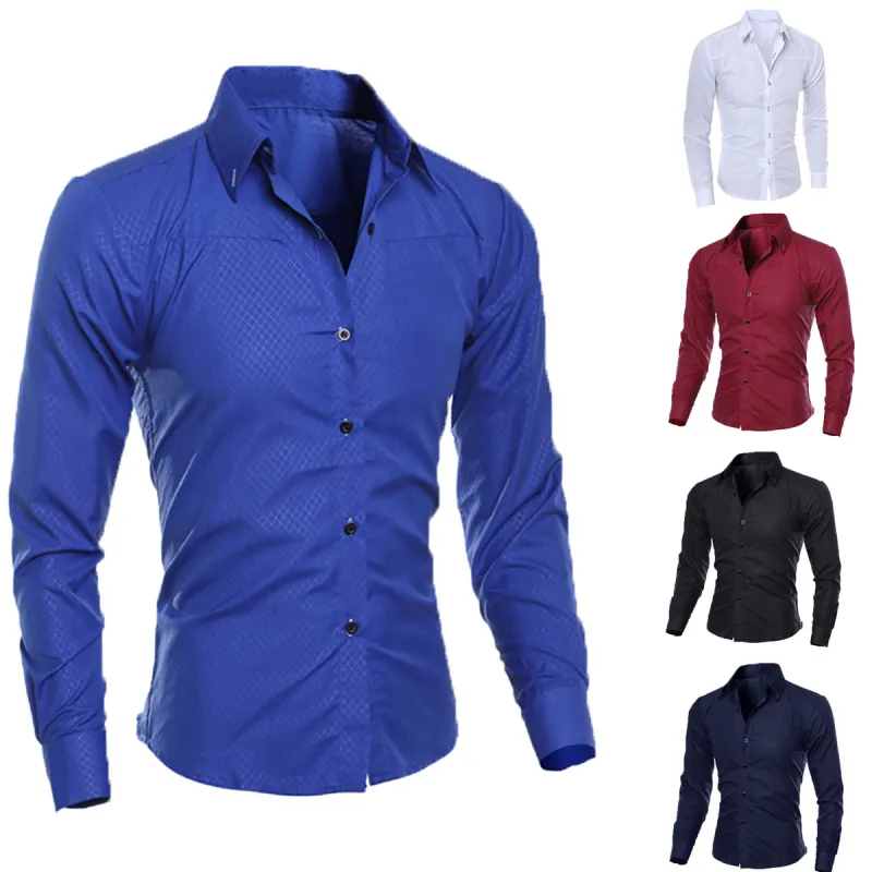 Overhemden voor heren Luxe heren slim fit overhemd Overhemden met lange mouwen Casual formele zakelijke overhemden Effen merkkleding camisa social masculina M-4XL