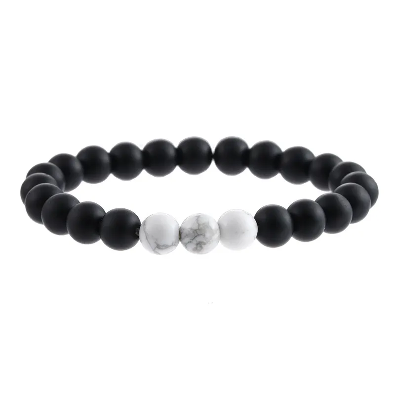 8mm Natural Pedra Preta Strands Beads Elastic Charm Braceletes Festa Clube Decoração Para Homens Mulheres Jóias